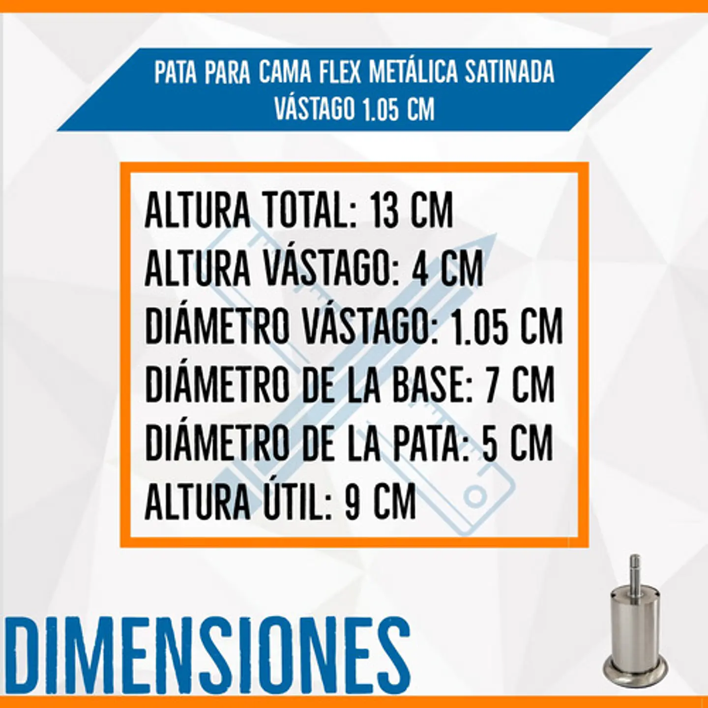 Pata Para Cama Flex Metálica Satinada, Vástago 1.05 Cm 3