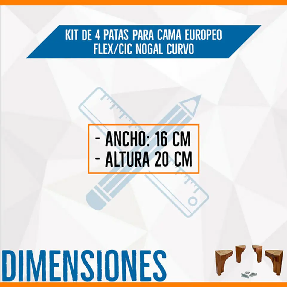 Patas Para Camas Europeas Flex, Kit De 4 Patas Curvas Nogal  4