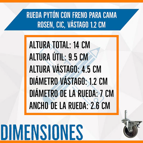 Rueda Pyton Metálica Rosen Con Freno - Rueda Cama Rosen Metálica
