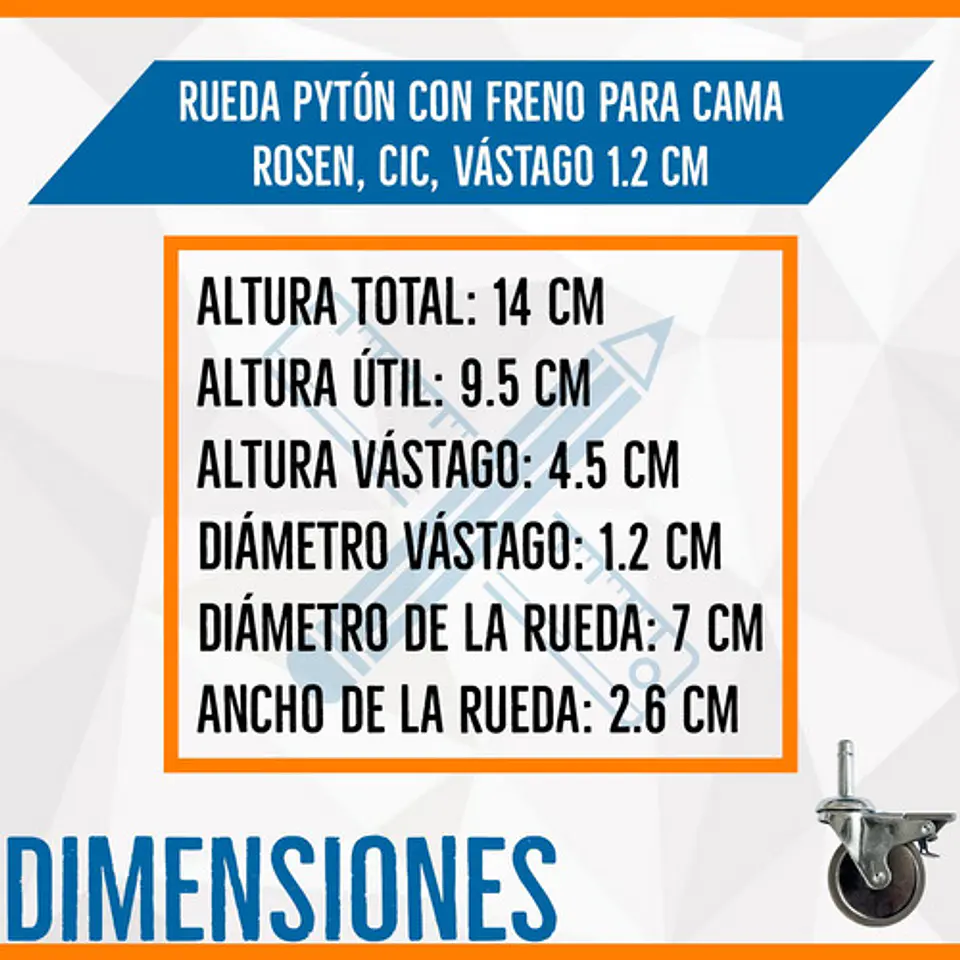 Rueda Pyton Metálica Rosen Con Freno - Rueda Cama Rosen Metálica 2
