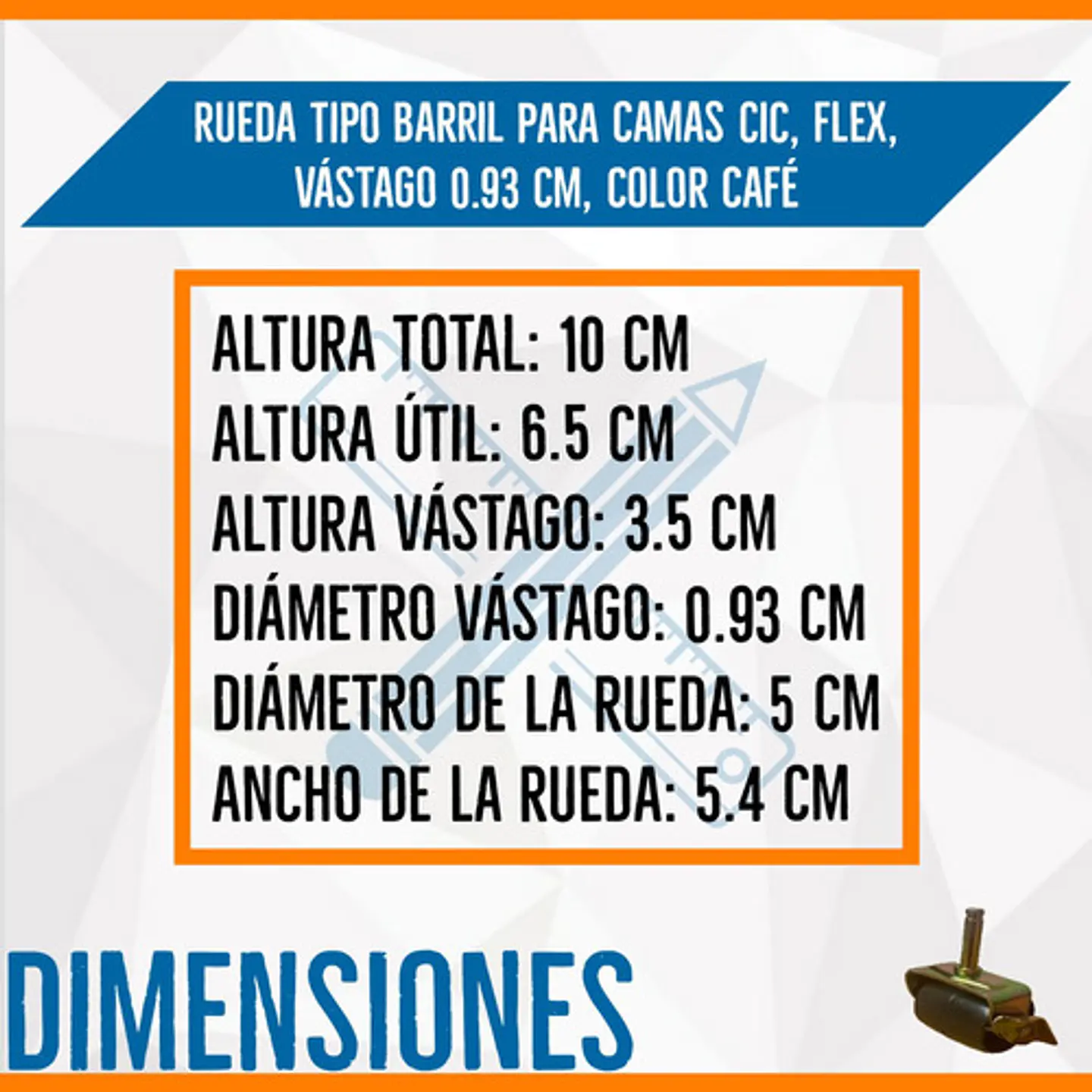 Rueda Mueble, Rueda Cama Tipo Barril. Vastago 0.93 Cm  2