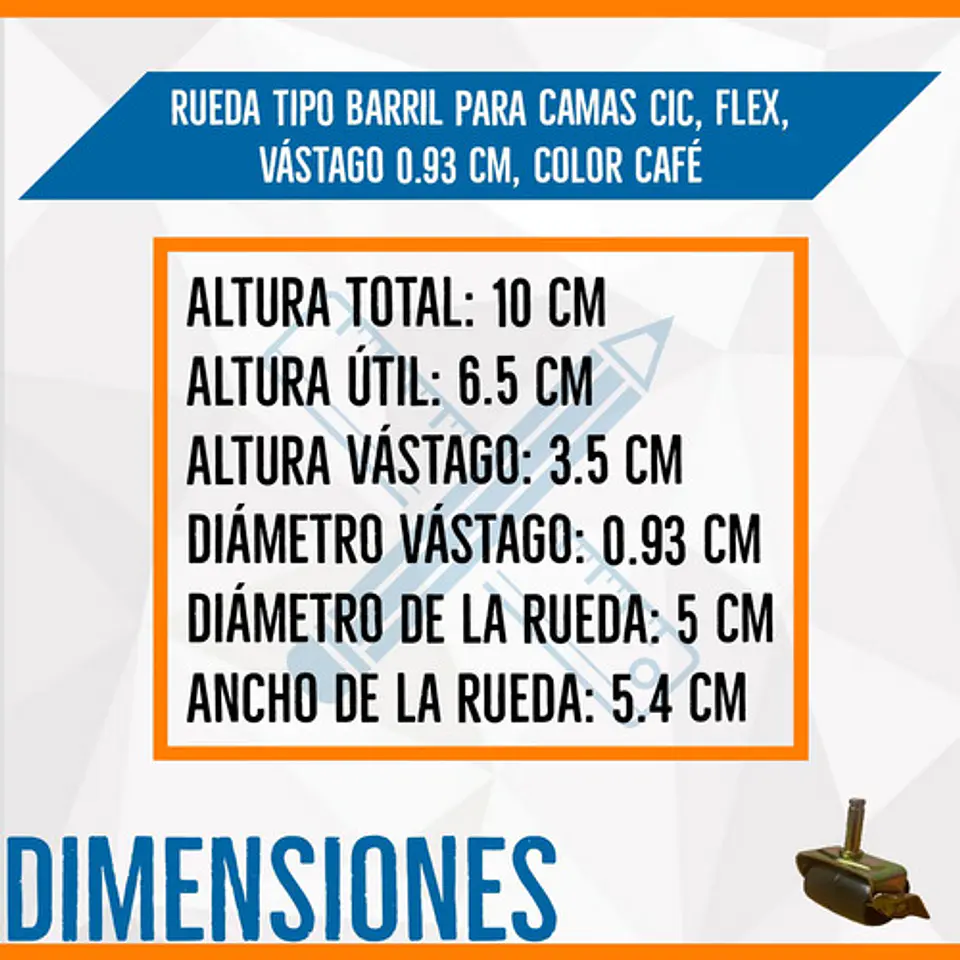 Rueda Mueble, Rueda Cama Tipo Barril. Vastago 0.93 Cm  2