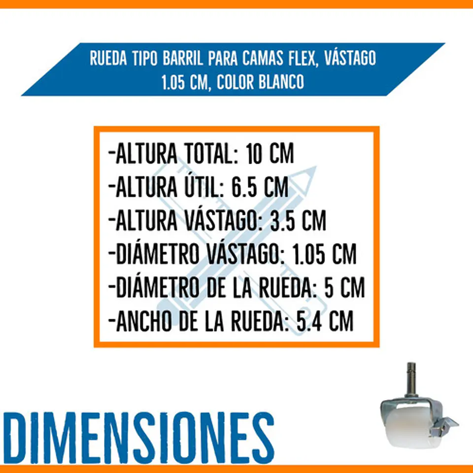 Rueda Tipo Barril Para Camas Flex, Vástago 1.05 Cm 4