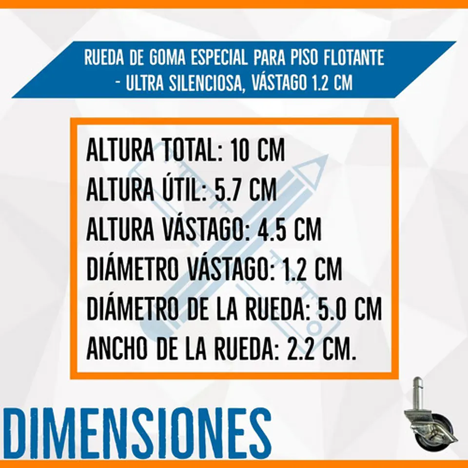 Rueda Para Cama, Box Parquet, Piso Flotante/ Vastago 1,2 Cm 2