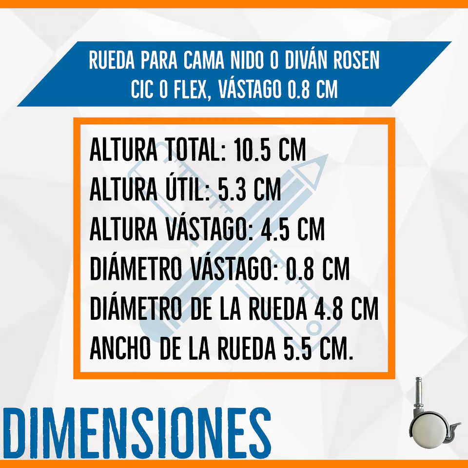 Pack 4 Ruedas Diván Vastago 0.93 Cm Para Cama Nido Cic 2