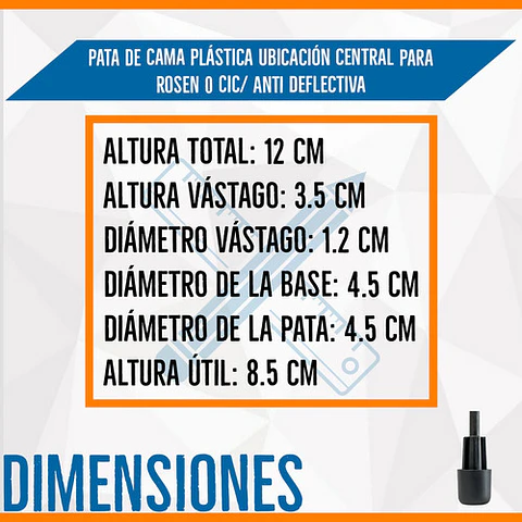 Patas De Cama central anti deflectiva  - Pata Plástica Rosen Cic 