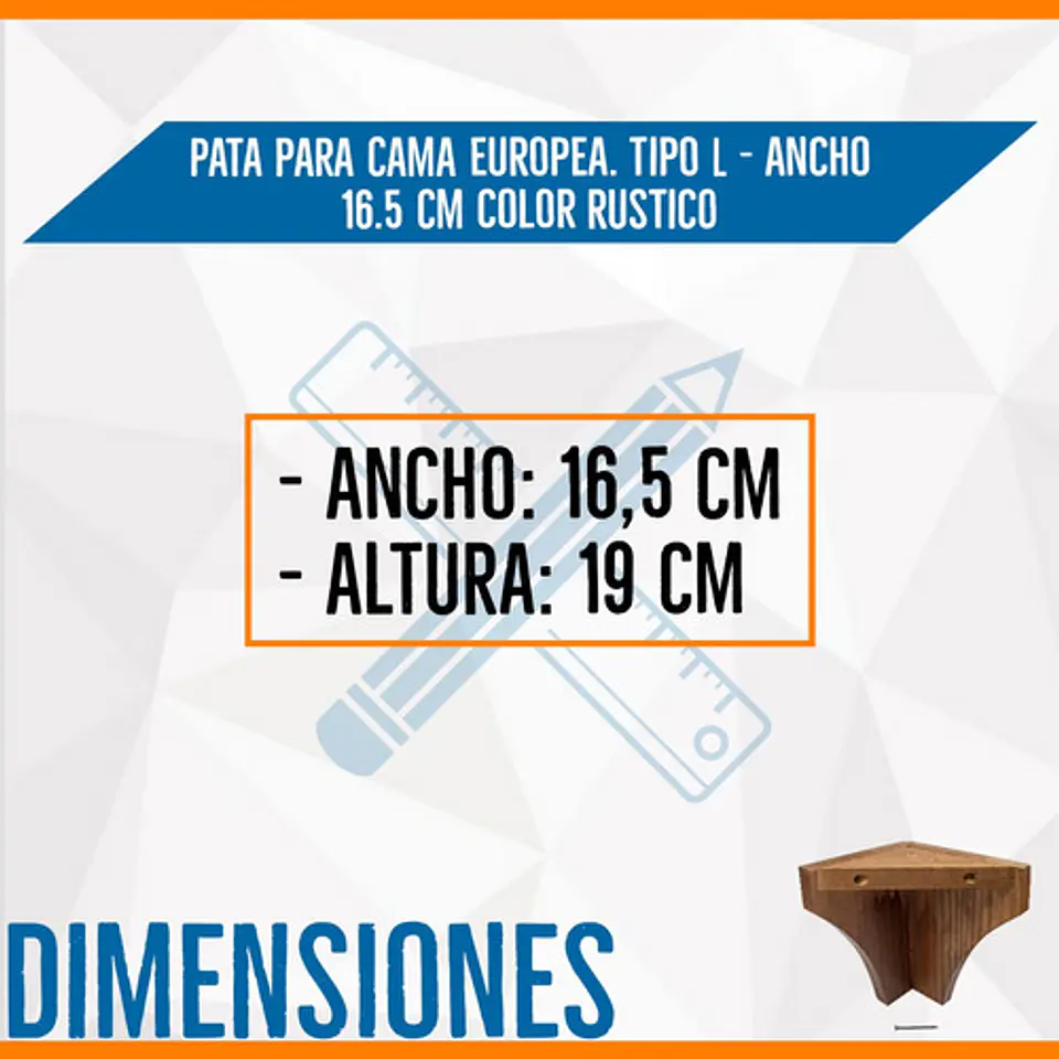  Pata Para Cama Europea. Tipo L  Ancho 16.5 Cm 3