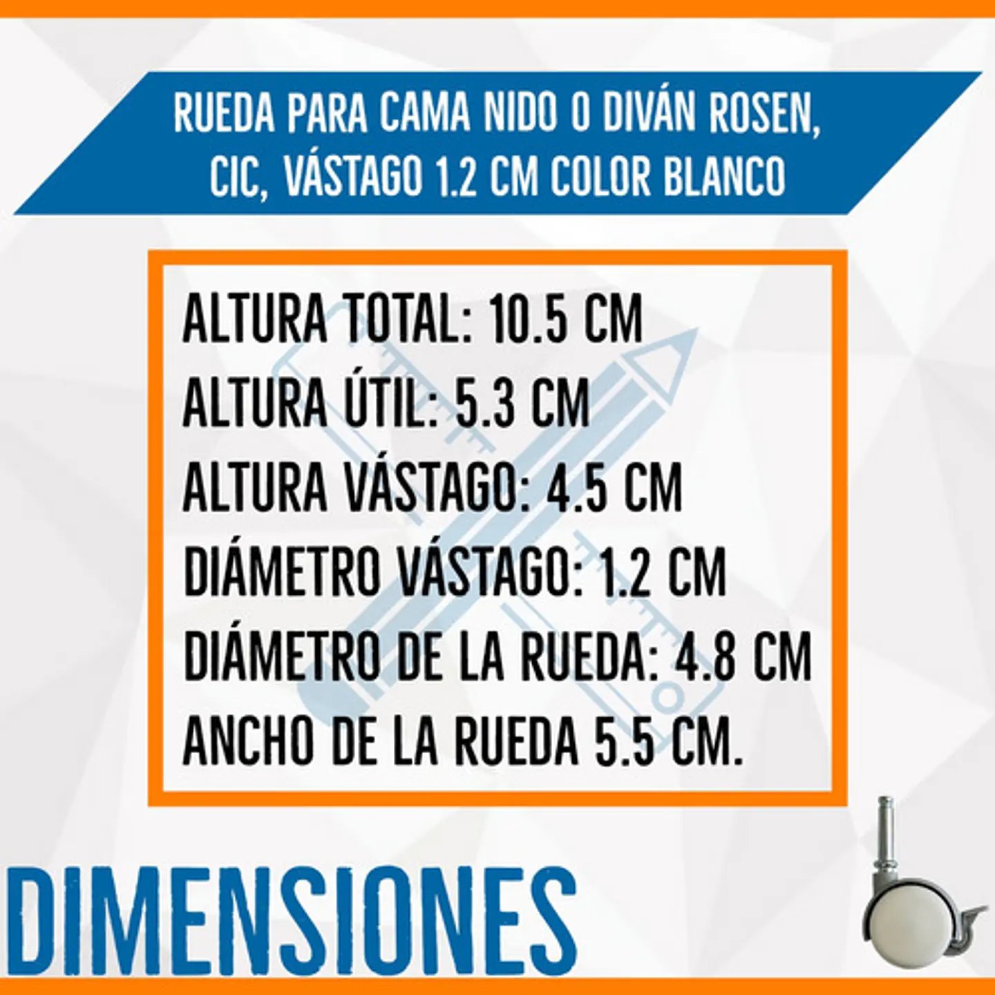 Ruedas Para Cama Nido O Diván Cic, Vástago 0.93 Cm Y 1,2 Cm 4