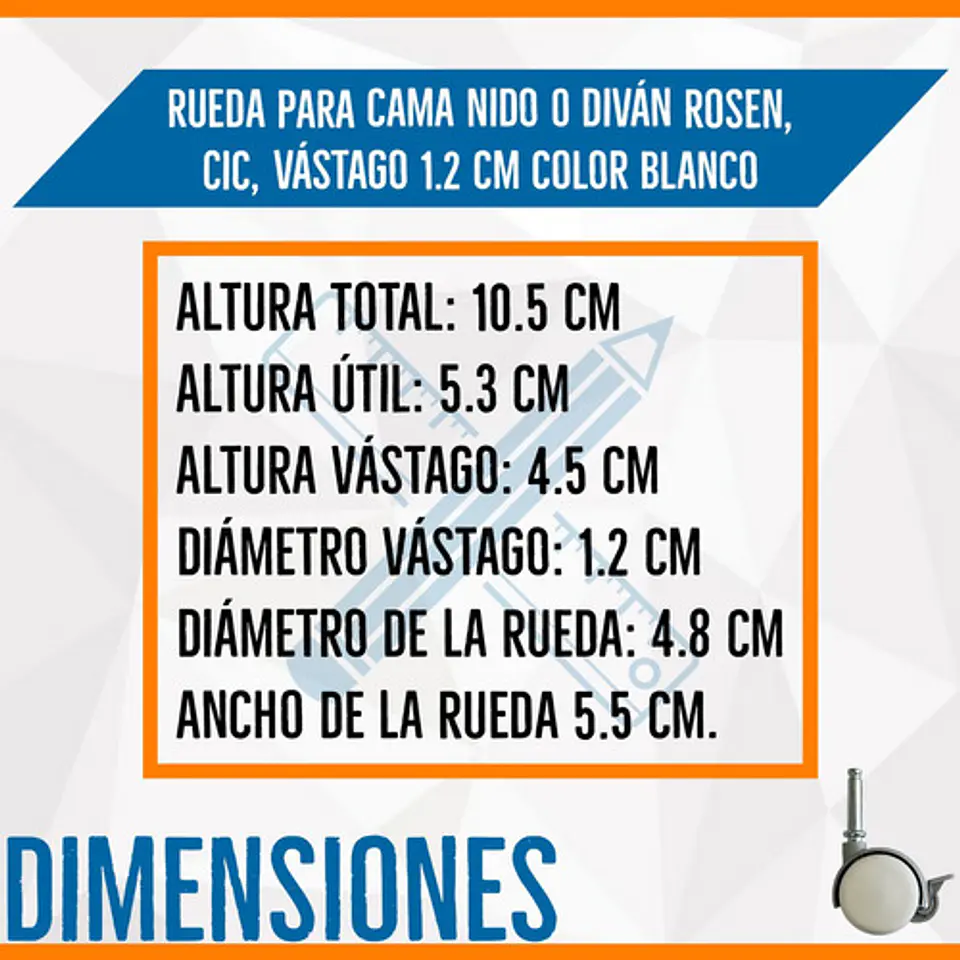 Ruedas Para Cama Nido O Diván Cic, Vástago 0.93 Cm Y 1,2 Cm 4