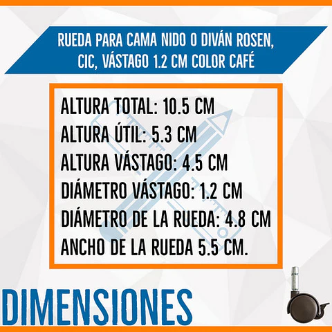 Rueda Para Cama Nido O Diván  para camas Bloccare, Rosen y Cic  Vástago  1.2 cm