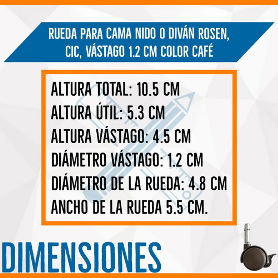 Rueda Para Cama Nido O Diván  para camas Bloccare, Rosen y Cic  Vástago  1.2 cm 2