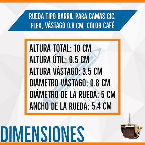 Rueda Barril Con Freno Para Cama CIC, Celta y Flex Vástago 0.8 cm