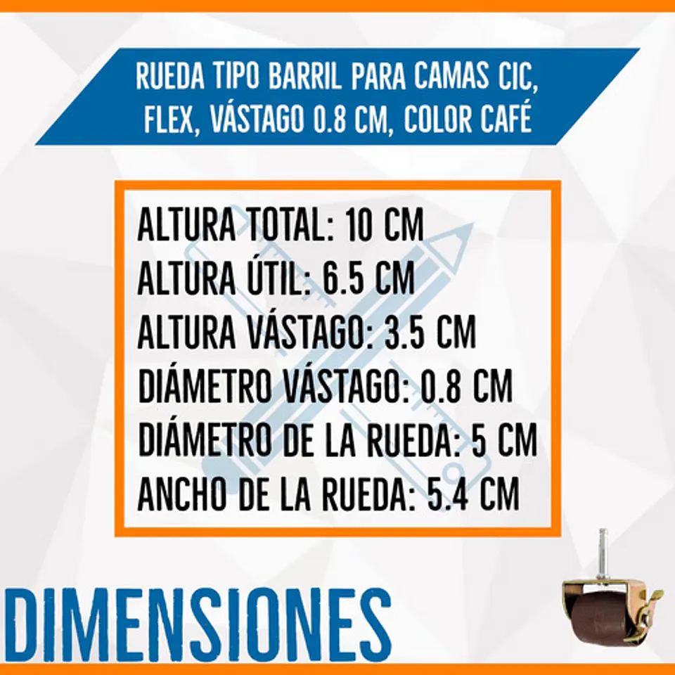 Rueda Barril Con Freno Para Cama CIC, Celta y Flex Vástago 0.8 cm 2
