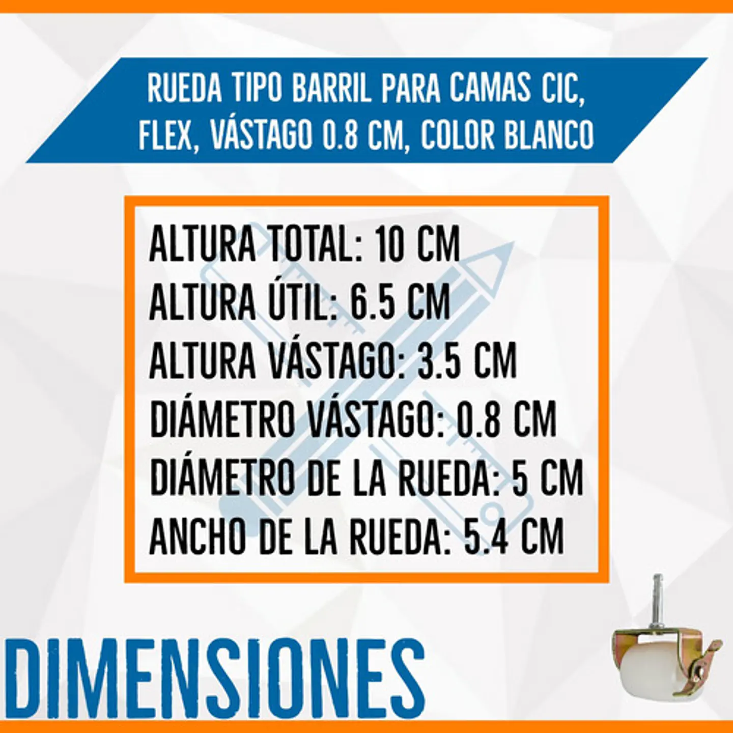Rueda Barril Con Freno Para Cama CIC, Celta y Flex Vástago 0.8 cm 5