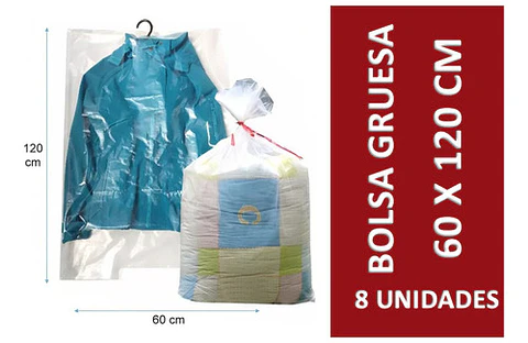 Bolsa Plástica Gruesa 60x120 Cm Transparente - 8 Unidades
