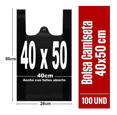Bolsas Plásticas Tipo Camiseta - 40x50 - 100 Unidades