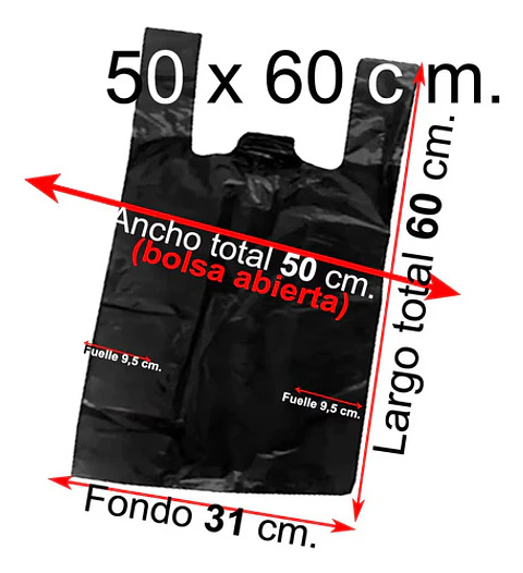 Bolsas Plásticas Tipo Camiseta - 50x60 - 100 Unidades.