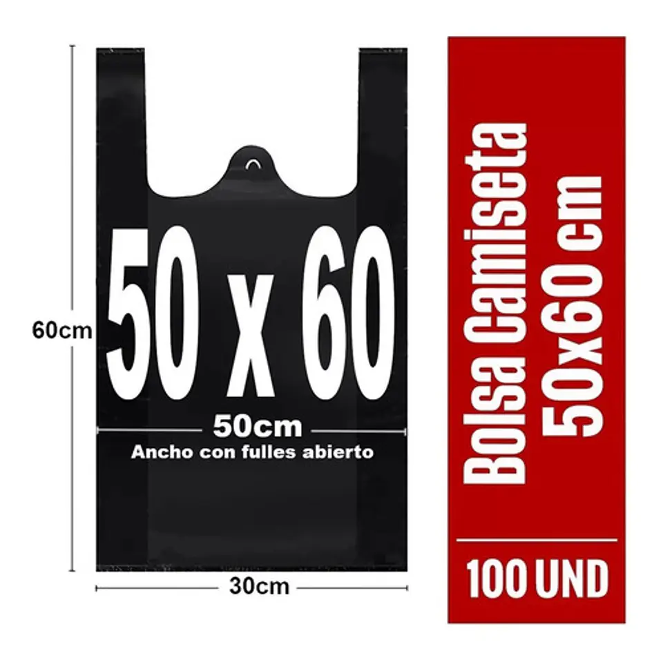 Bolsas Plásticas Tipo Camiseta - 50x60 - 100 Unidades. 3