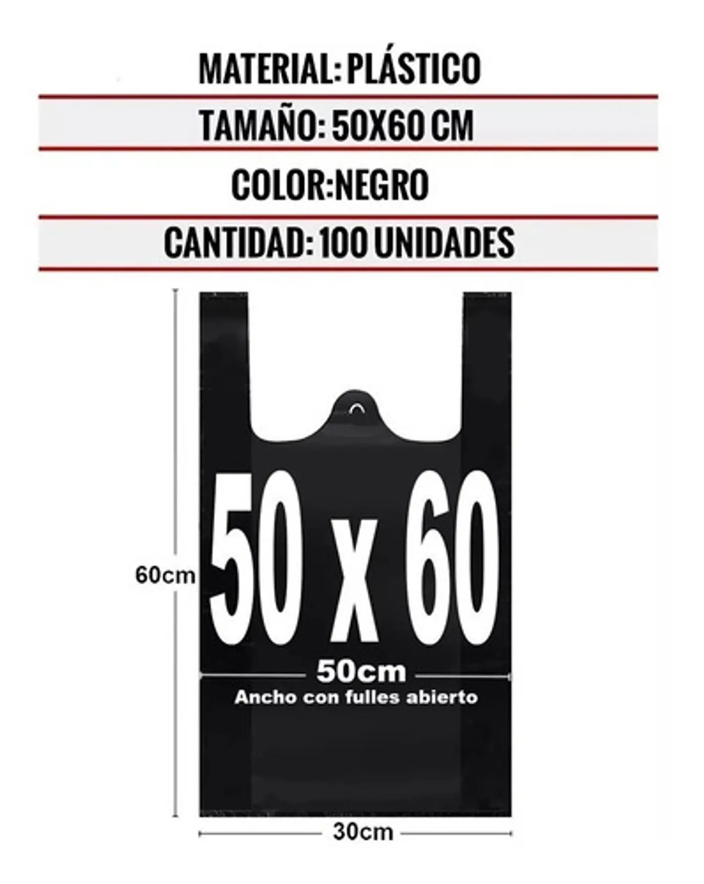 Bolsas Plásticas Tipo Camiseta - 50x60 - 100 Unidades. 4