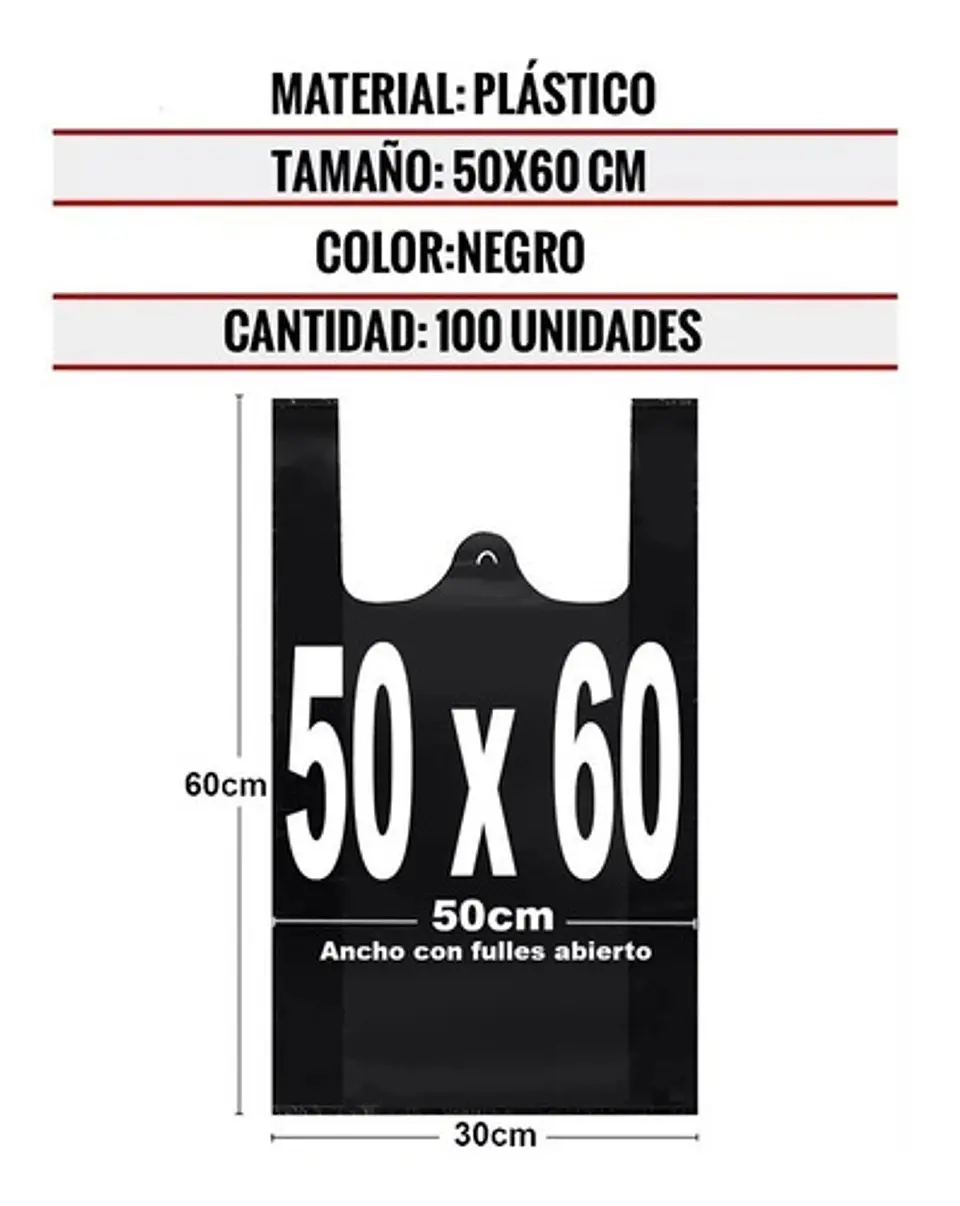Bolsas Plásticas Tipo Camiseta - 50x60 - 100 Unidades. 4