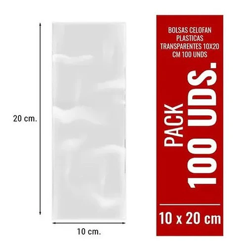 Bolsa Plastica 10x20 Cm Transparente Celofan - 100 Uni