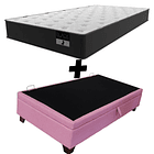 Cama Baul 1 Plaza + Colchon Black 90 x 190 cm / Patas de Madera 11 cm (Rosa) 1