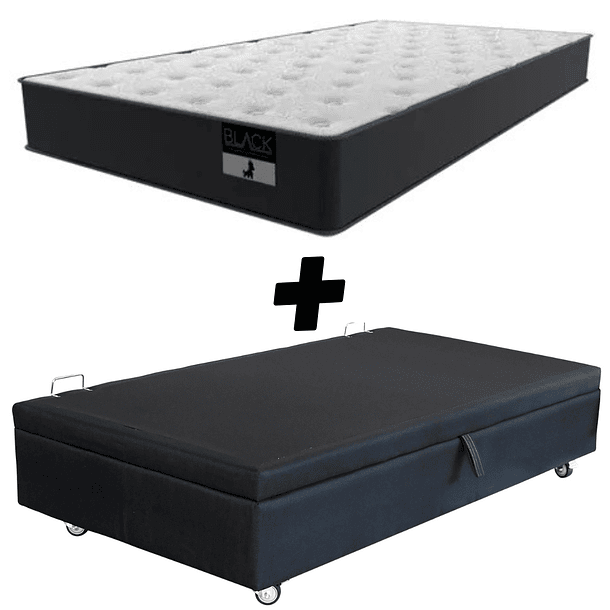 Cama Baul 1.5 Plaza + Colchon Black 105 x 190 cm / Con Ruedas (Negro) 5