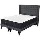 Cama Tradicional King + Colchon Premium CIC + Respaldo / Patas De Madera 19.5 cm 1