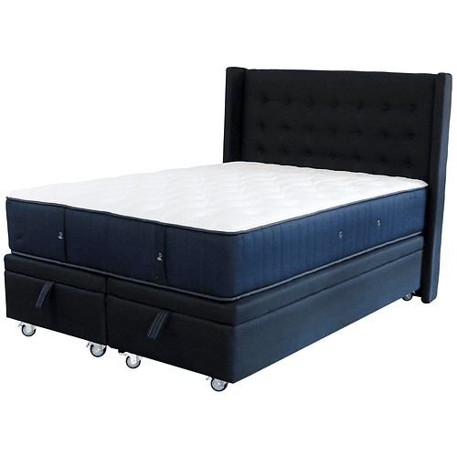 Cama Baul 2 Plazas + Colchon Premium CIC + Respaldo / Con Ruedas (Negro)