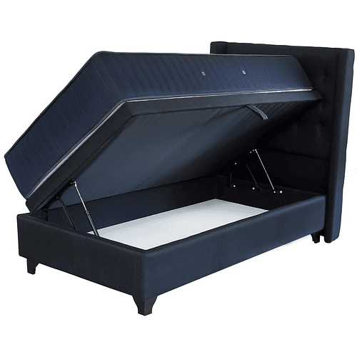 Cama Baul 1 Plaza + Colchon Premium CIC + Respaldo / Con Patas (Negro)