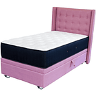 Cama Baul 1.5 Plaza + Colchon Premium CIC + Respaldo / Con Ruedas (Rosa) 1