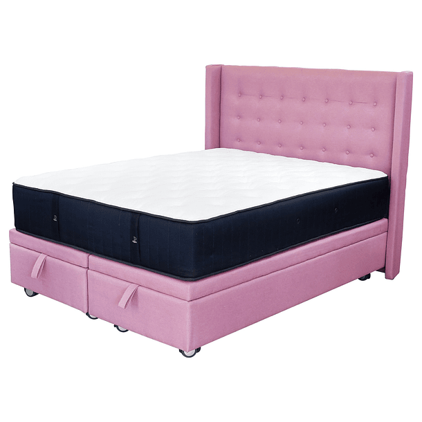 Cama Baul King + Colchon Premium CIC + Respaldo / Con Ruedas (Rosa) 1