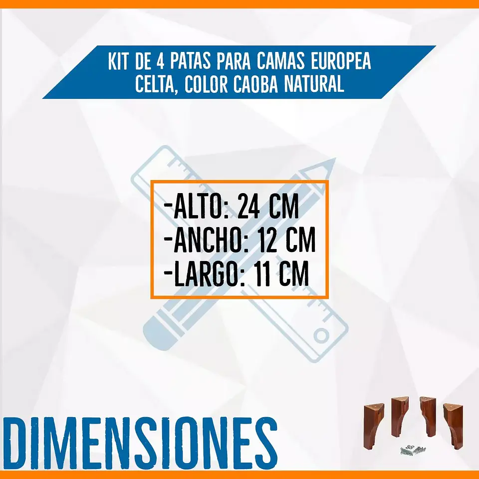 Patas Para Cama Europea Celta Clasicas. Kit De 4 Patas Nogal 4