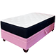 Cama Baul Full Unica + Colchon Premium CIC / Patas de Madera 11 cm (Rosa)