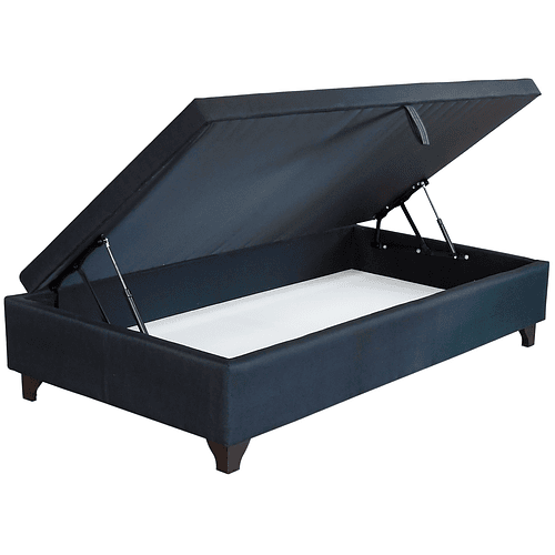 Base Cama Baul Full / Lateral / Patas Madera (Negro)