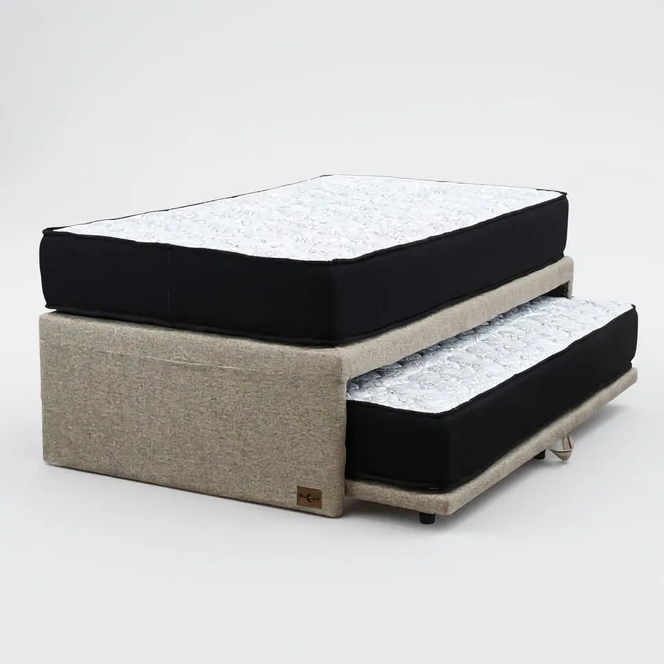 Cama NIDO 1.5 Plaza - Colchón Black - Ruedas Diván (Color Beige) 1