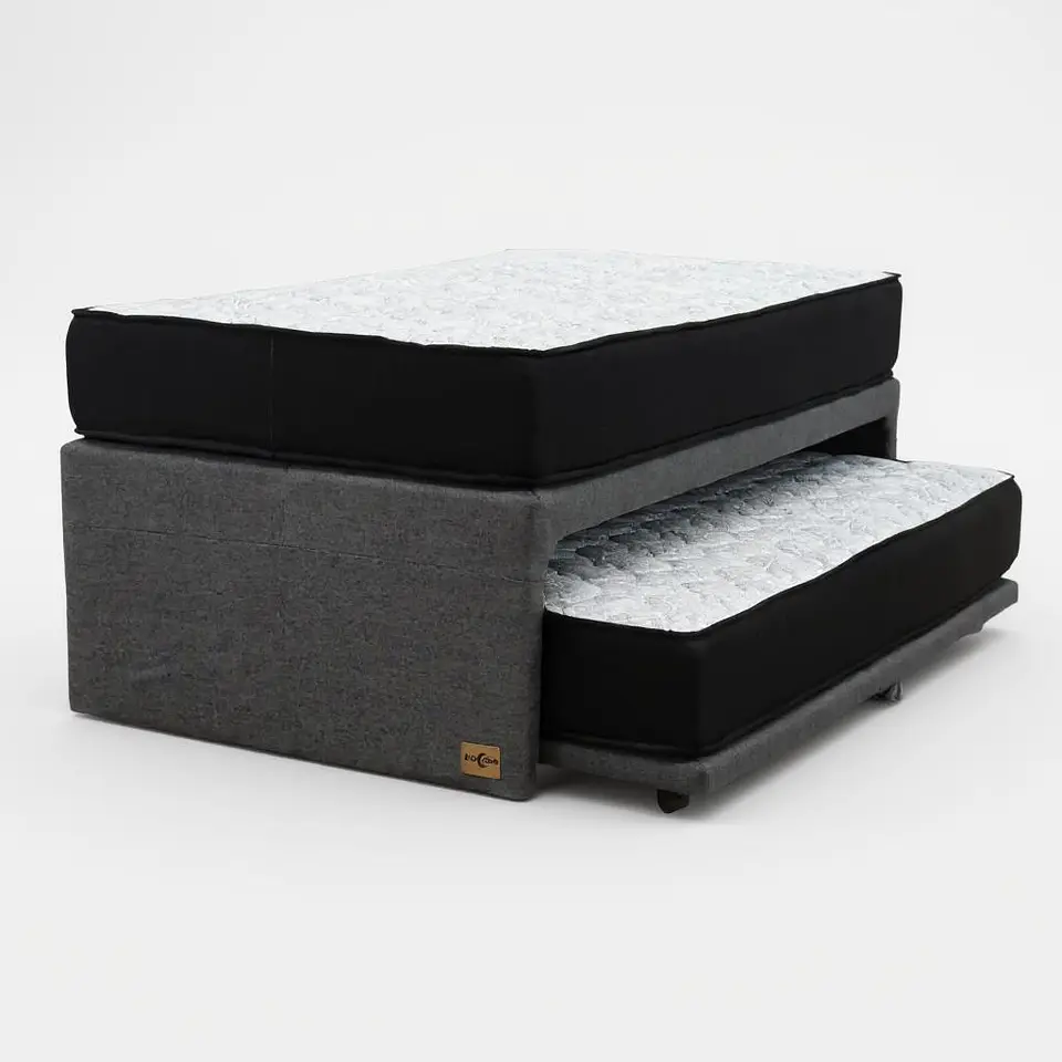 Cama NIDO 1.5 Plaza - Colchón Black - Ruedas Diván (Color Gris) 1