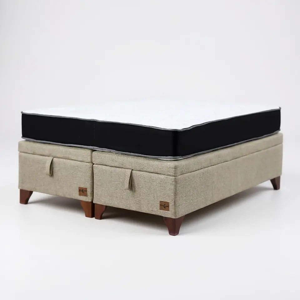 Cama Baul 2 Plazas + Colchon Black / Con Patas de Madera (Beige) 2