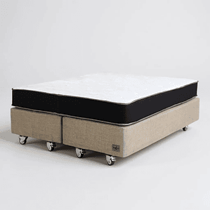 Cama Tradicional 2 Plazas Box 30 cm + Colchon Black / Dif. Ruedas