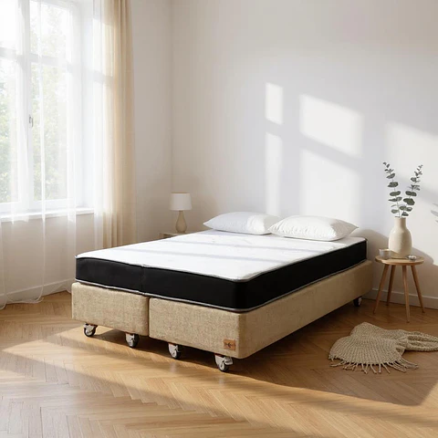 Cama Tradicional King Box 30 cm + Colchon Black / Dif. Ruedas