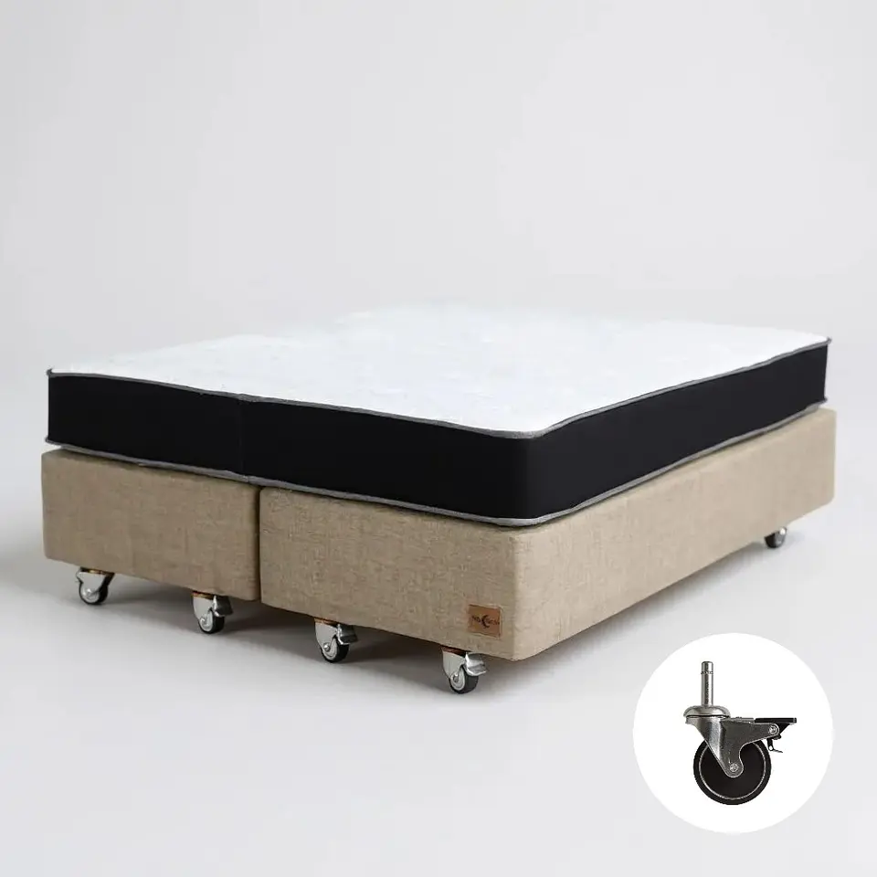Cama Tradicional 2 Plazas Box 30 cm + Colchon Black / Dif. Ruedas 5