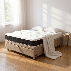 Cama Baul 1.5 Plaza + Colchon Ortopedic 105 x 190 cm / Con Ruedas (Beige)