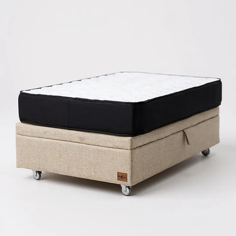 Cama Baul 1.5 Plaza + Colchon Black 105 x 190 cm / Con Ruedas (Beige)
