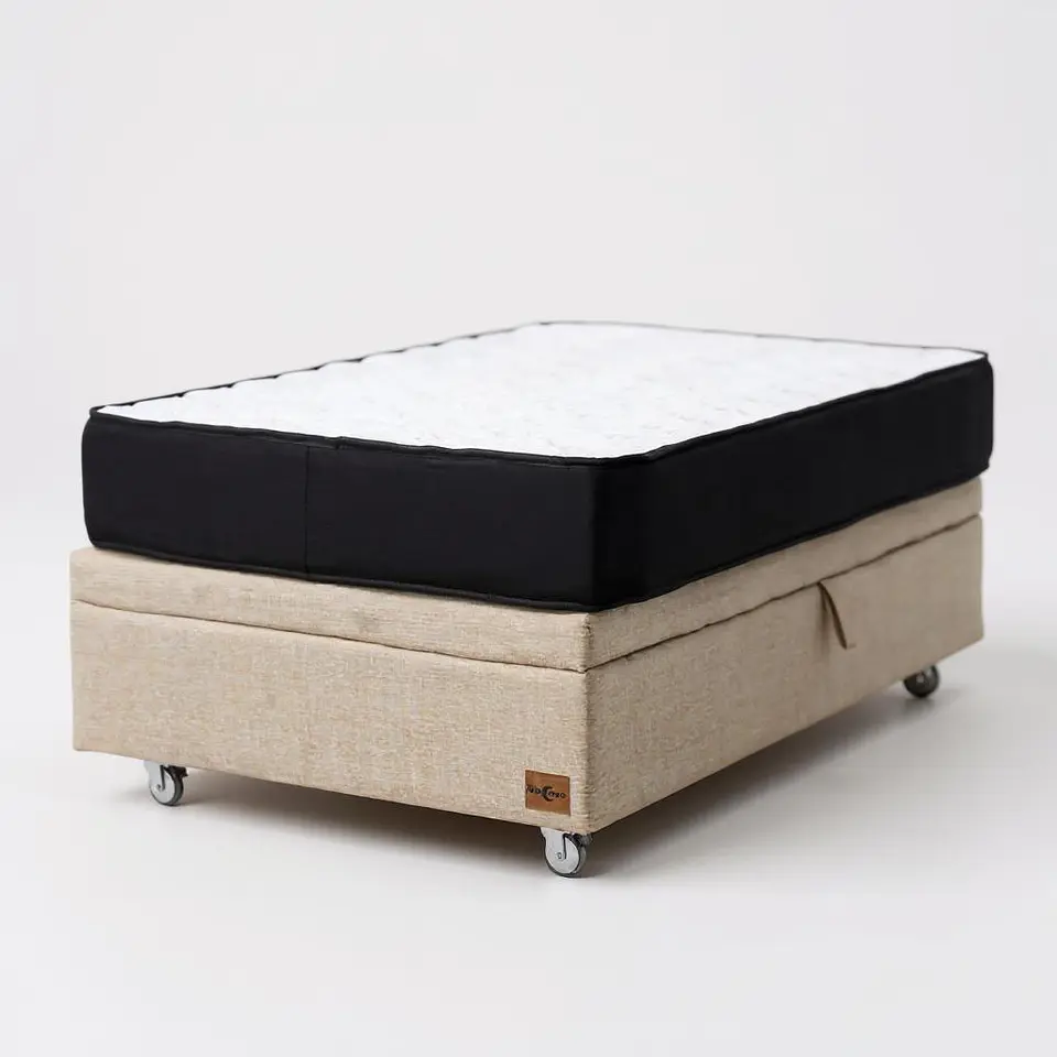 Cama Baul 1.5 Plaza + Colchon Black 105 x 190 cm / Con Ruedas (Beige) 2