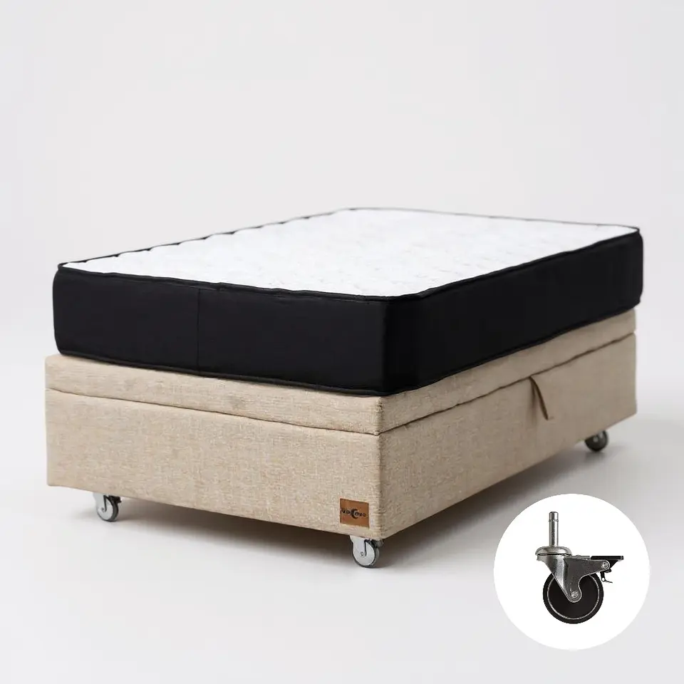 Cama Baul 1.5 Plaza + Colchon Black 105 x 190 cm / Con Ruedas (Beige) 7