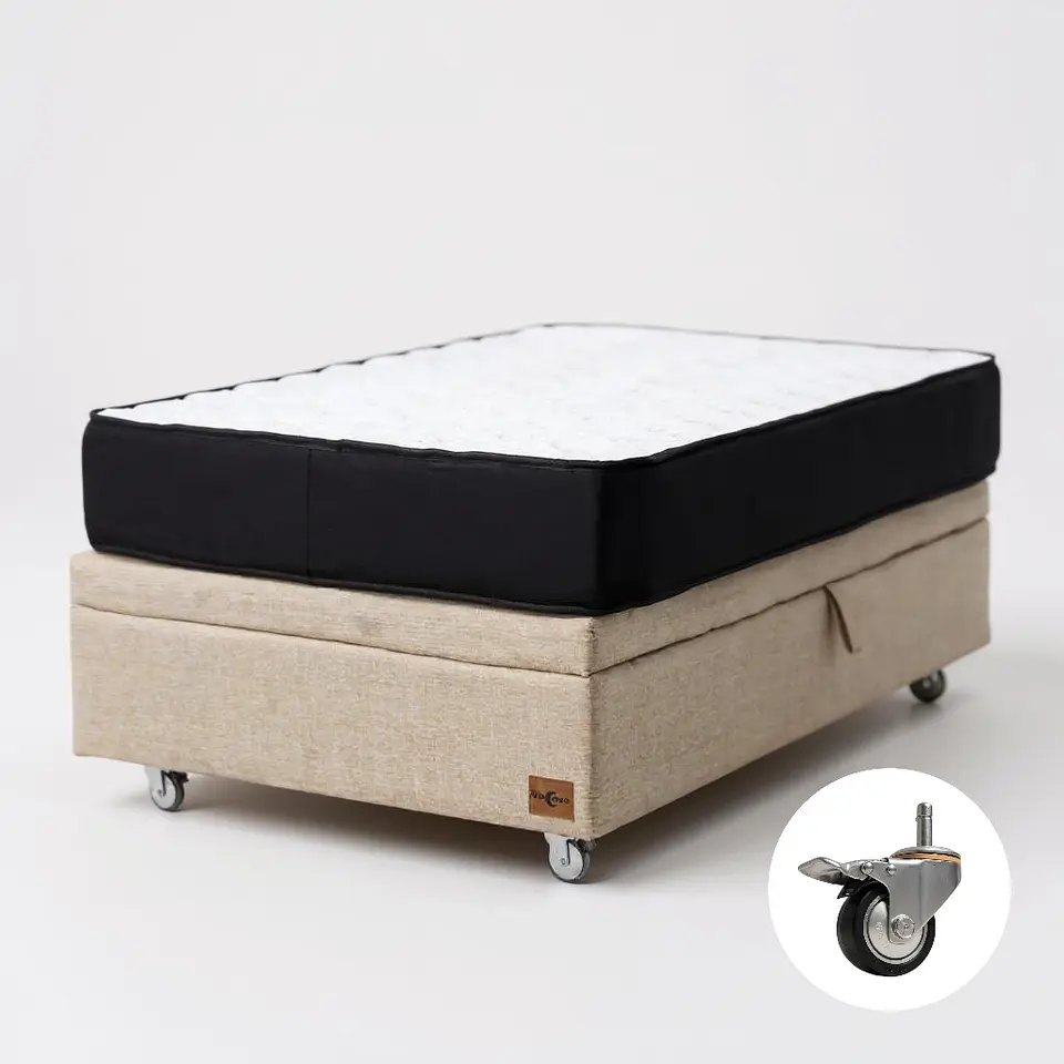 Cama Baul 1.5 Plaza + Colchon Black 105 x 190 cm / Con Ruedas (Beige) 9