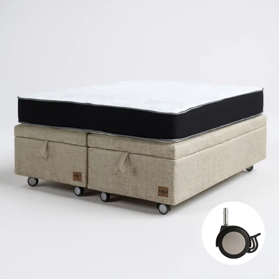 Cama Baul 2 Plazas + Colchon Black / Con Ruedas (Beige) 2