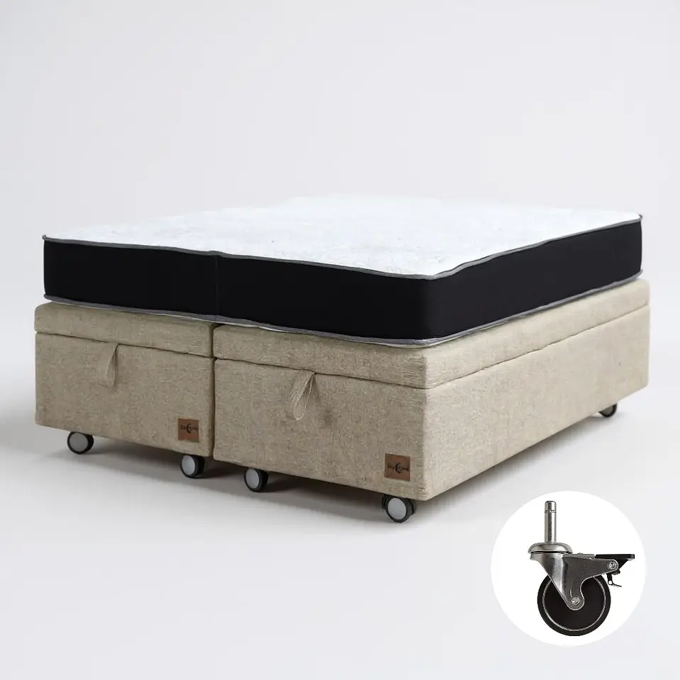 Cama Baul 2 Plazas + Colchon Black / Con Ruedas (Beige) 4