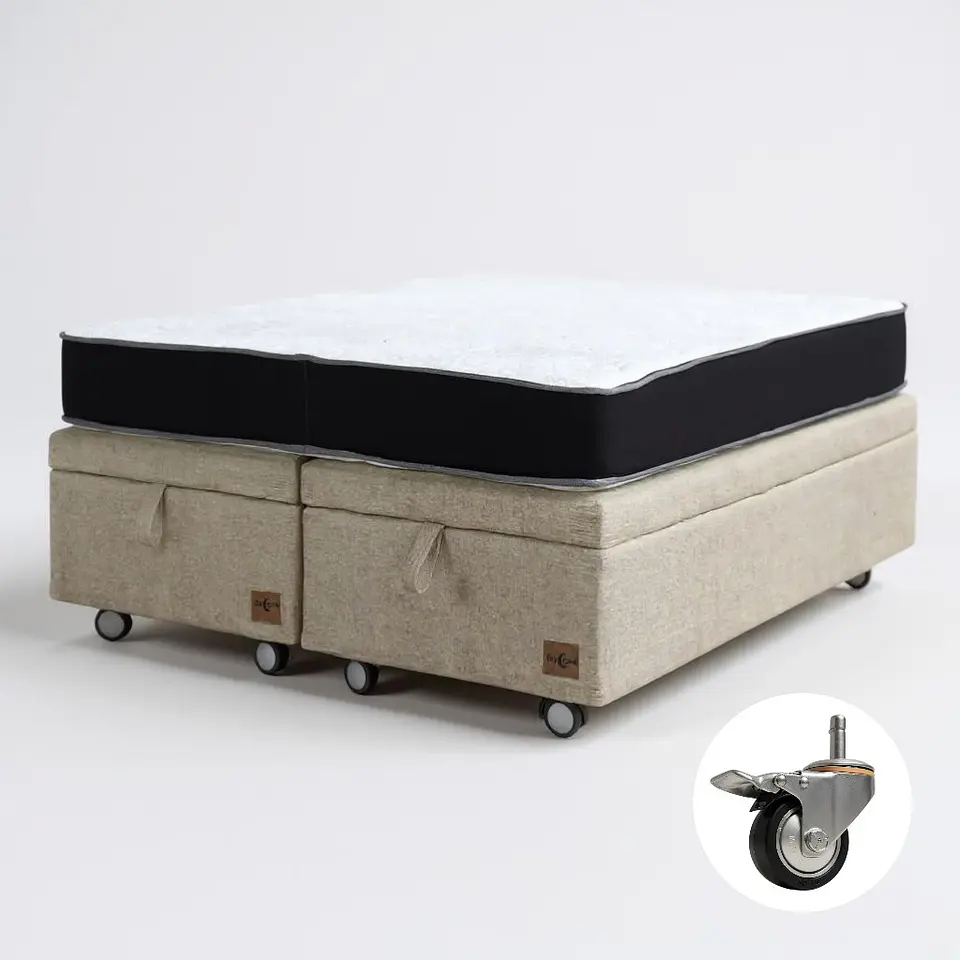 Cama Baul 2 Plazas + Colchon Black / Con Ruedas (Beige) 6