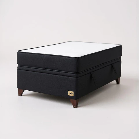 Cama Baul 1.5 Plazas + Colchon Black / Con Patas de Madera (Negro)